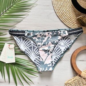Maaji • Reversible After Hour Tab Side Leafy Print Bikini Bottom Green and White